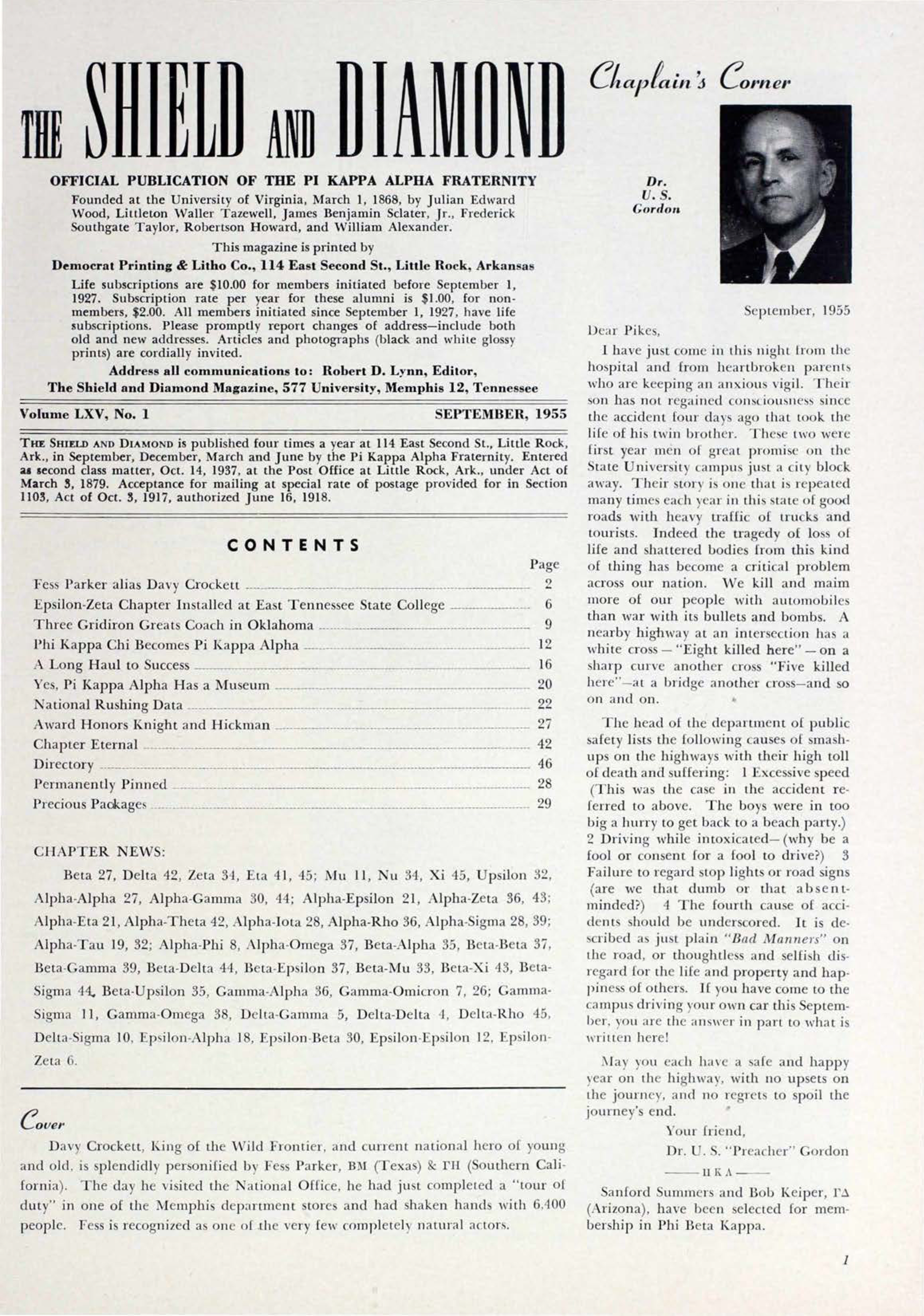 Chaplain's Corner, September 1955